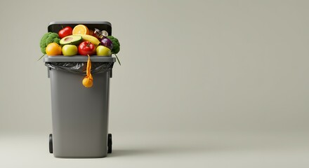 Reducing Food Waste A Visual Representation of Discarded Fruits and Vegetables in a Trash Can