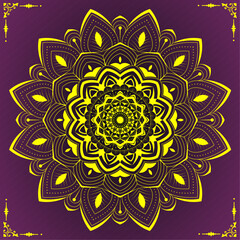 Traditional Floral Mandala Vector Design for Tattoo, Wall Art, Yoga, Meditation, Decoration, Fabric Print, Packaging, Greeting Card, Ornament, Poster with Yellow-violet color