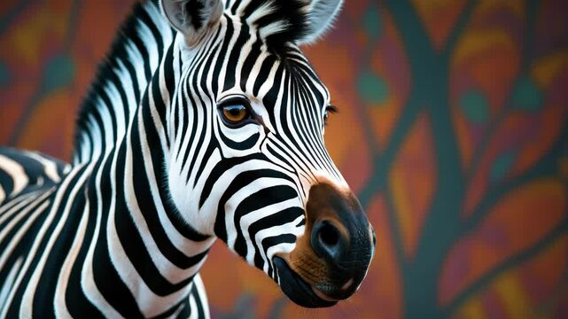 Endearing zebra video. Curiously inspecting and pondering. Humorous zebra face engaging in communication. Gorgeous countenance