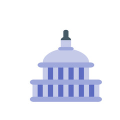 Illustration of a capitol building with a dome and columns in light purple and blue tones on a white background