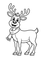 Fototapeta premium Cartoon Reindeer Illustration: A cheerful reindeer dons a scarf, ready to spread holiday cheer, brought to life in a playful, animated style