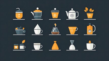 Tea  Coffee Brewing Icons.