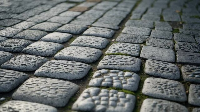 Macro videograph of cobblestones, focusing on their texture and detail.