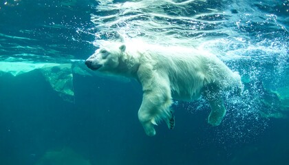 Polar Bear Underwater in Teal Blue Water