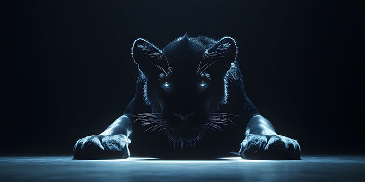 Dark Digital Panther Portrait, Low Light, Glowing Eyes, Pixelated Style