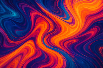 Energetic abstract background with vivid swirling patterns in fiery orange, magenta, and deep blue tones. Ideal for bold designs, posters, wallpapers, or dynamic digital compositions.