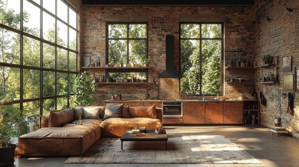 Industrial loft apartment with large windows