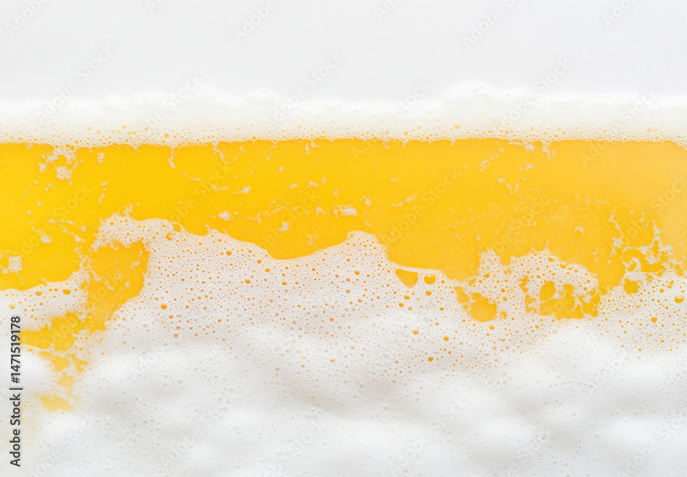 Aufkleber close-up view of a frothy, golden-yellow beer head, showcasing the texture and bubbles in detail. th