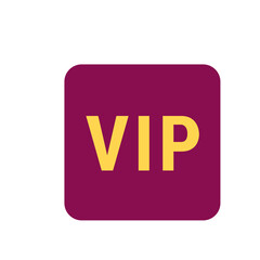 Illustration of a rounded square with a dark purple background and the word vip in yellow in the center