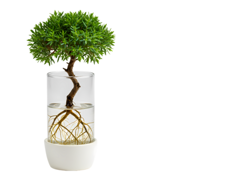 Artificial Bonsai Tree in Glass Vase  Modern Home Decor isolated on transparent background