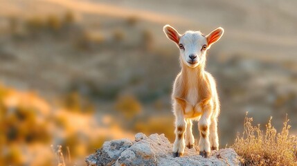 Adorable Baby Goat on Rock