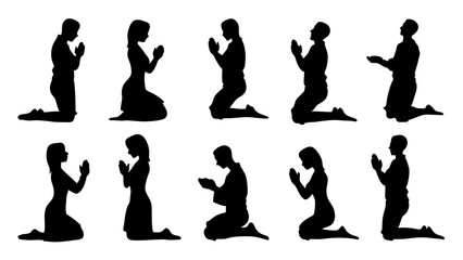 set of men and women in various prayer silhouette