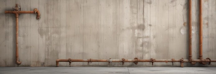 Aged concrete wall with rusty plumbing, affixed poster mockup , old, building, style