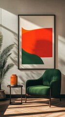 Modern Interior with Abstract Art and Cozy Green Chair Design