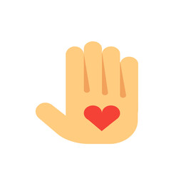 Illustration of a hand with four fingers displayed with a red heart symbol on the palm of the hand
