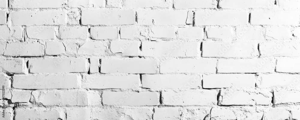 Poster A textured image showcasing a white brick wall with visible mortar and subtle cracks, offering a clean and minimalist aesthetic ideal for design projects. : Generative AI
