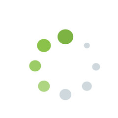 Circular arrangement of green and gray circles on a white background creating a loading or progress indicator