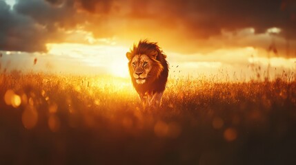 Majestic lion at sunset