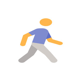 Illustration of a simple stick figure walking with a blue shirt and gray pants on a white background scene