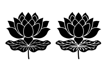 set of lotus flowers with leaves. Flower silhouttes. Vector illustration