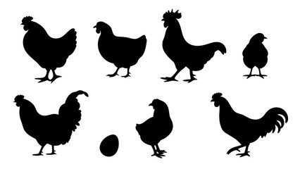 Chickens in pasture silhouette farm pets.