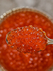 red caviar in the caviar bowl