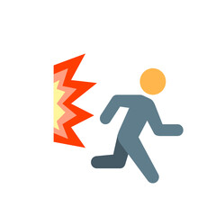 Illustration of a person running away from an explosion or burst of energy on the left side image
