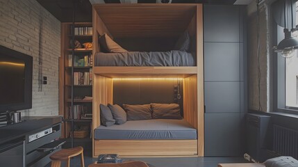 A compact studio apartment with convertible furniture