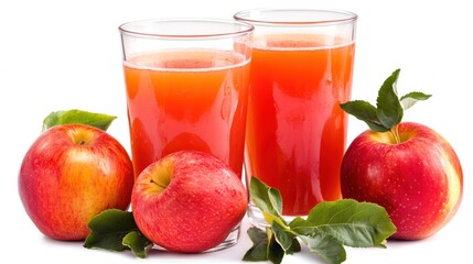 Two glasses of fresh apple juice with whole apples