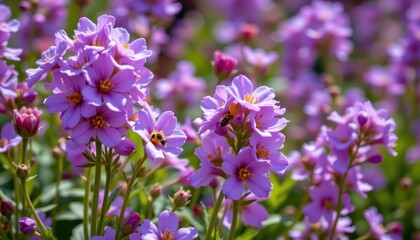 a vibrant field filled with blooming purple flowers, some reaching high, creating a lush carpet of nature's beauty