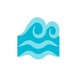 Illustration of stylized blue ocean waves with swirling crests and gentle undulating lines below them