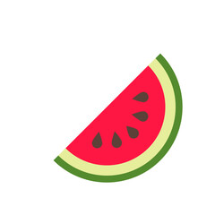Illustration of a watermelon slice with red flesh and black seeds and a green and yellow rind design