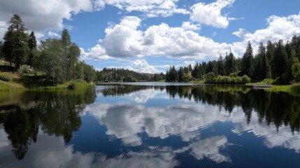 Obraz premium A serene lake mirrors the beauty of the sky