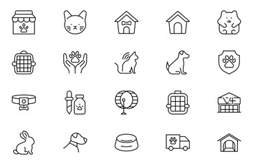 Pet shop line icons set, dog, cat, puppy, animals. Pet, vet, pet shop, types of pets - minimal thin line web icon set. Editable stroke outline icon.