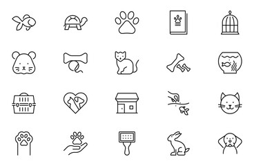 Pet shop line icons set, dog, cat, puppy, animals. Pet, vet, pet shop, types of pets - minimal thin line web icon set. Editable stroke outline icon.