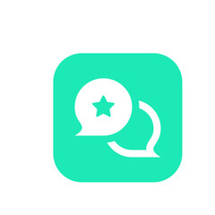 Illustration of two white speech bubbles on a rounded square green background with a star inside bubble
