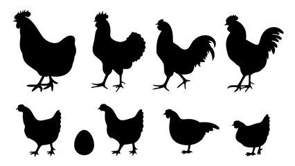 Chickens in pasture silhouette farm pets.
