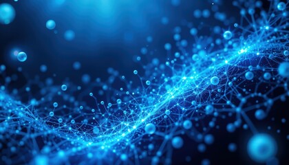 Obraz premium Abstract digital wave with glowing particles and interconnected lines in a mesmerizing blue color scheme