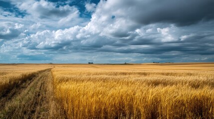 Obraz premium Golden wheat fields stretch as far as the eye can see