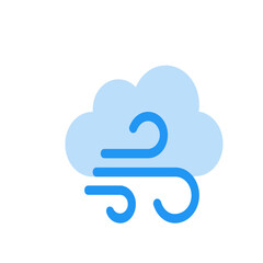 Illustration of a light blue cloud with three curved blue lines representing wind or air movement effect