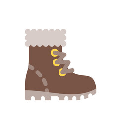 Illustration of a brown winter boot with fur trim and yellow eyelets on a white background vector art