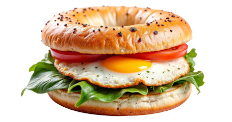 Bagel Sandwich with Egg, Tomato, and Spinach on Transparent Background for Breakfast and Snacks