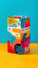 Obraz premium Colorful Abstract Design on Box with Blue and Yellow Background
