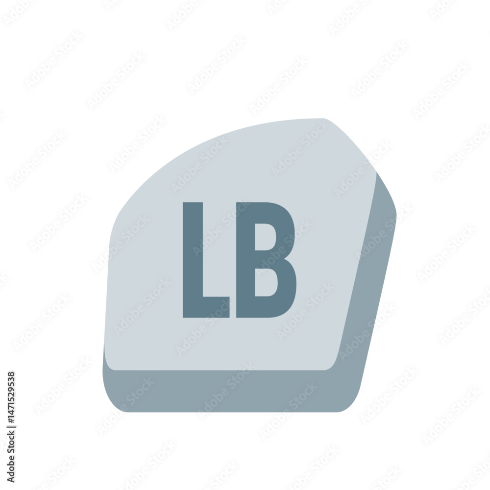 Poster illustration of a left bumper button with lb displayed on a gray button for gaming controller use ca