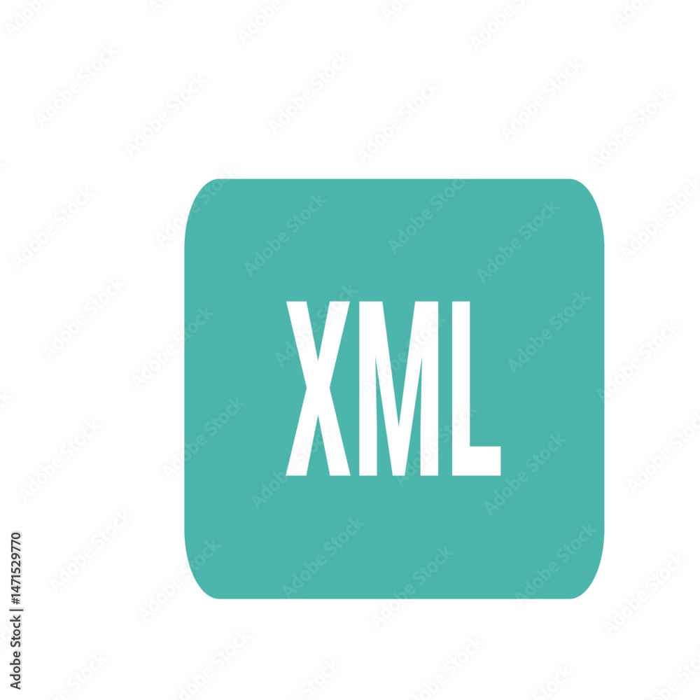 Poster text xml in white color displayed on a rounded rectangle of teal color with white background image v