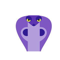 Illustration of a purple cobra with yellow eyes and a light purple neck on a white background view