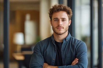 Handsome young business man standing confident in the office