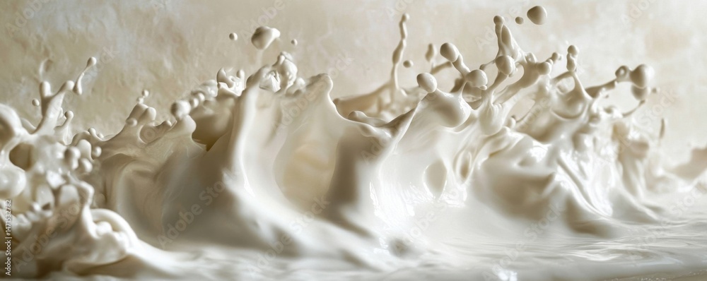 Aufkleber Dynamic Cream Splash: A Close-Up of Creamy White Liquid Exploding in Motion, Showing Intricate Texture and Detail. : Generative AI