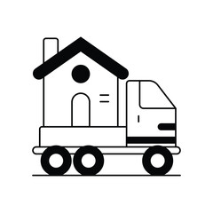 moving truck glyph outline icon with white background vector stock illustration