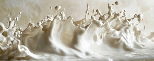 Dynamic Cream Splash: A Close-Up of Creamy White Liquid Exploding in Motion, Showing Intricate Texture and Detail. : Generative AI